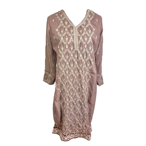 Indian Kurta Embroidered Front Hem & Sleeves Lined Fits Medium Mannequin